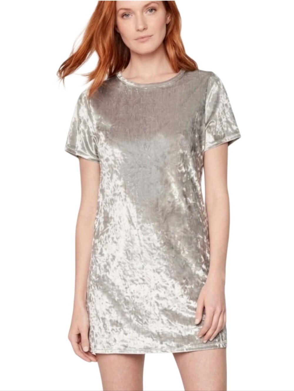 R Vivimos NWT Silver Crushed Velvet Short Sleeve T-Shirt Tunic Dress S